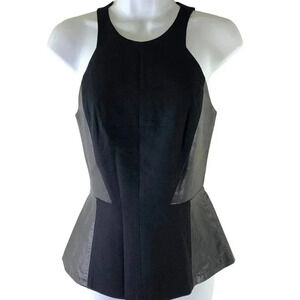 Rebecca Taylor Black 100% Leather Panelled Sleeveless Tops Size XS Peplum Blouse